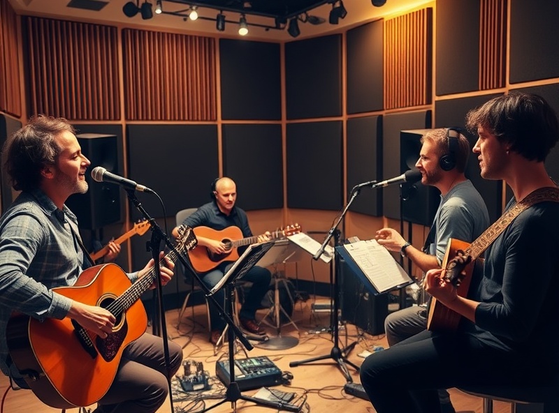 Musicians collaborating in a studio