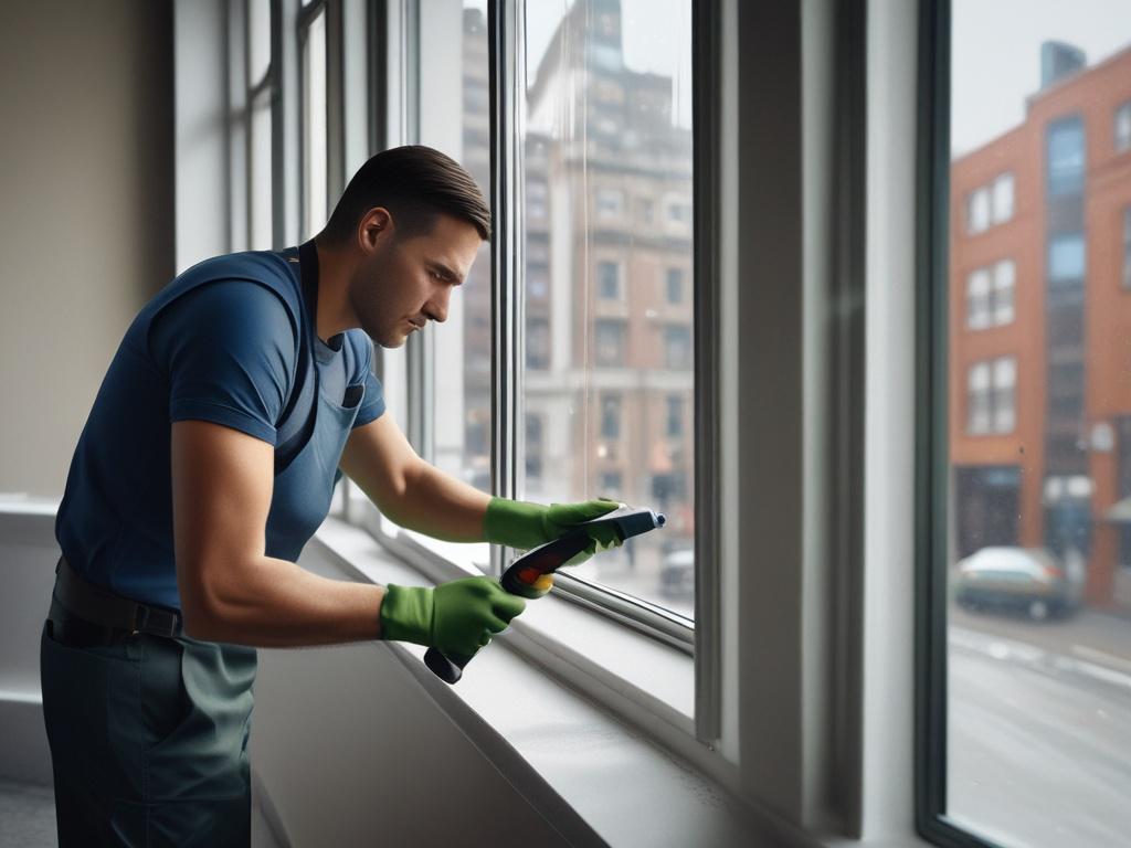A close up shot of a commercial window being cleaned