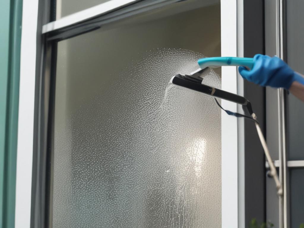 A close up shot of a residential window being cleaned