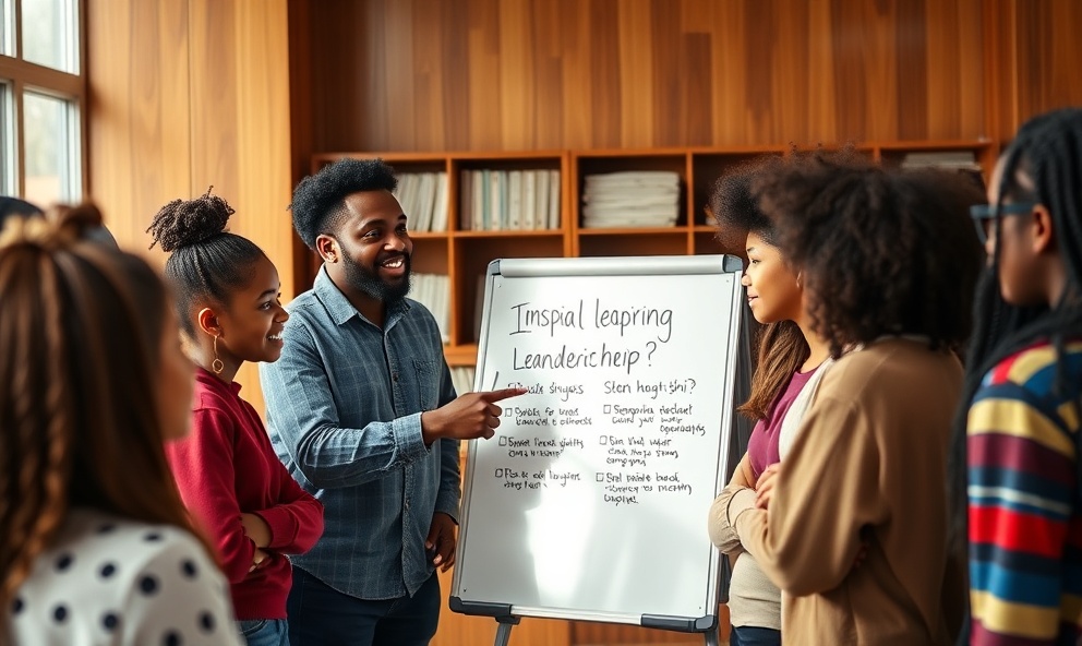 Students in a mentorship session learning leadership concepts