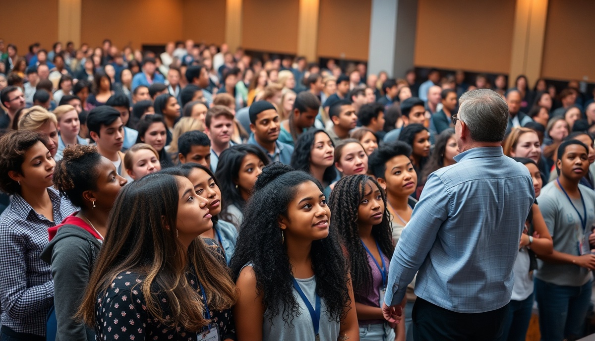 Large group at youth leadership summit or conference
