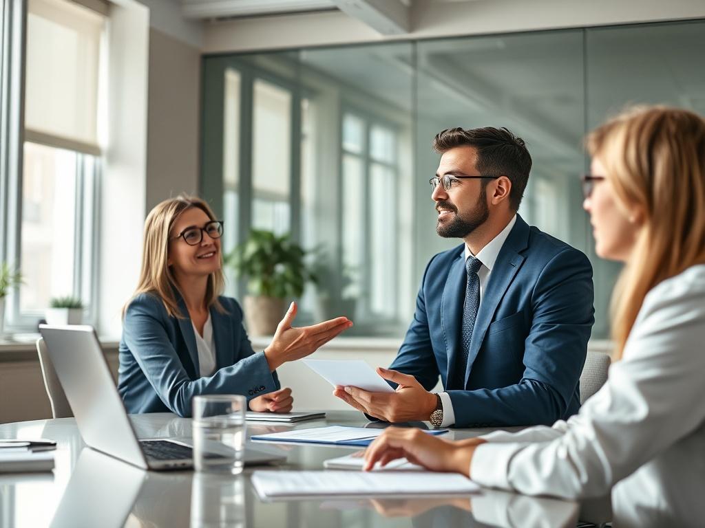 An image capturing a sales leader presenting to a small