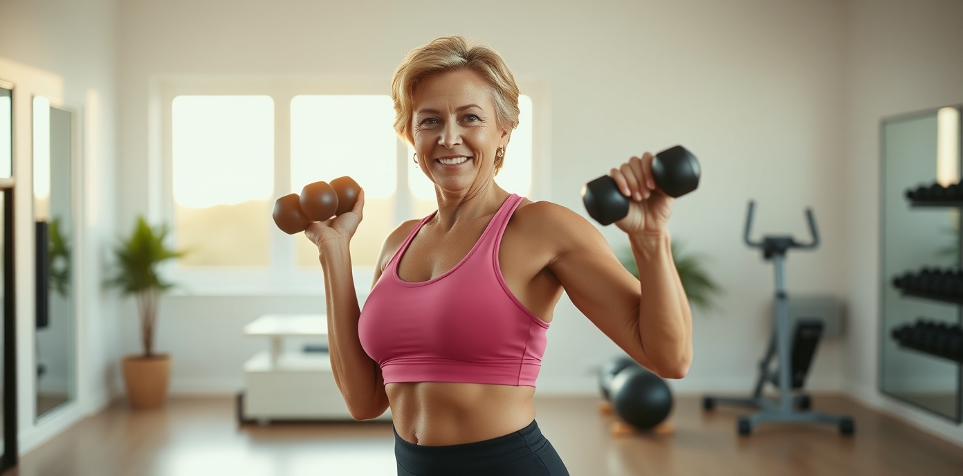 Confident woman exercising with strength and energy