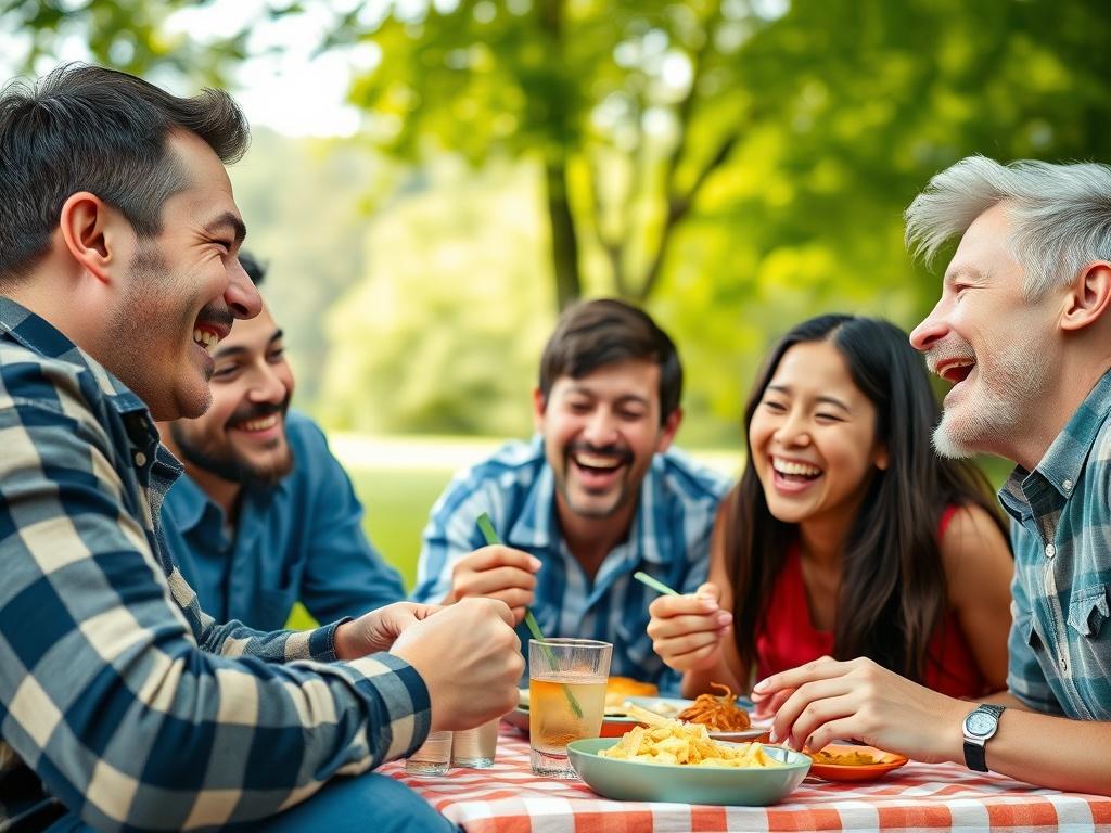 A close up shot of a family enjoying a picnic