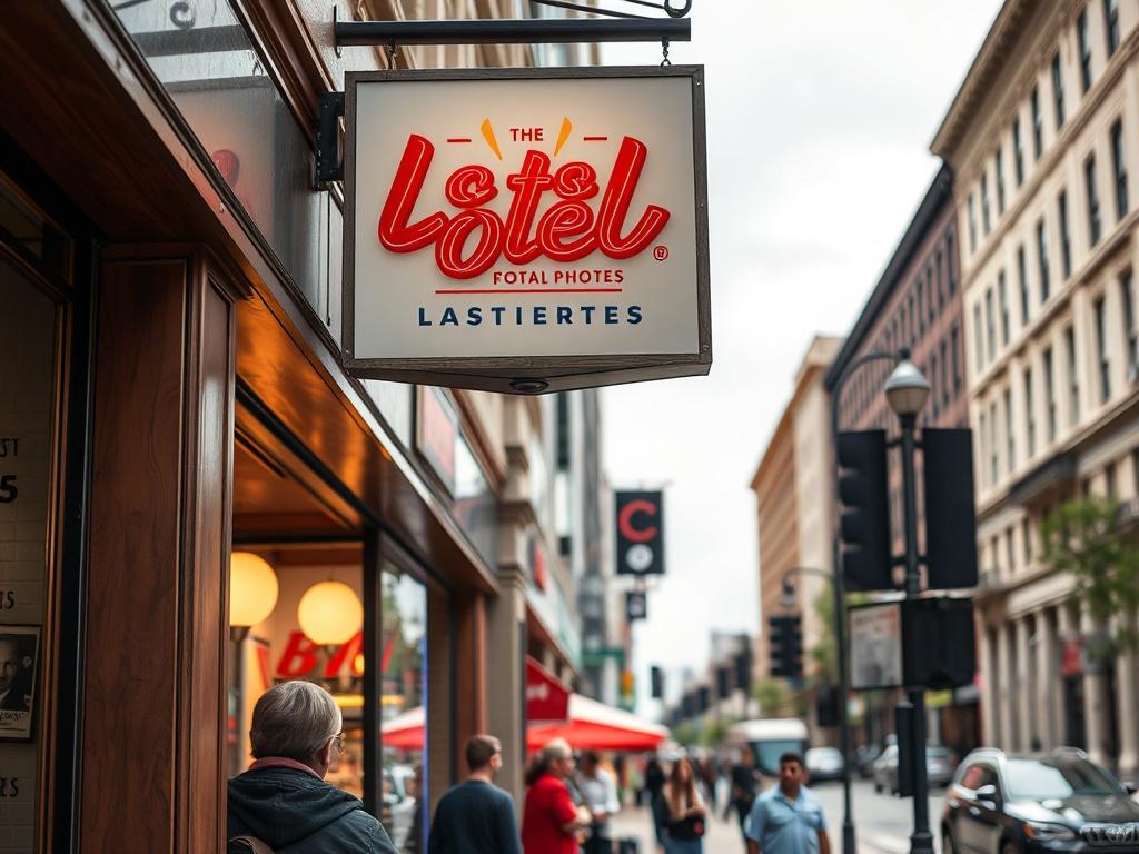 A close-up image of a storefront with a prominent sign showcasing a local business, bustling with customers, and surrounded by iconic Washington DC architecture.