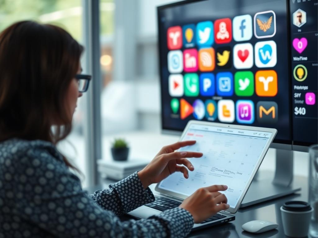 A social media manager working on a content calendar in