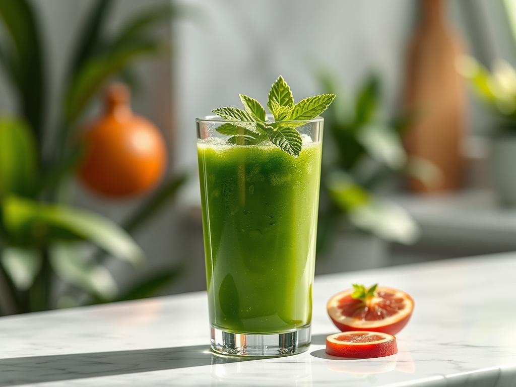 A hyper realistic close up shot of a refreshing green