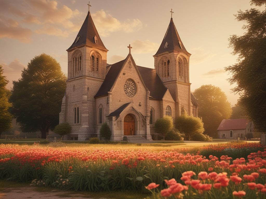 a picturesque church with stunning architecture, surrounded by historical buildings,