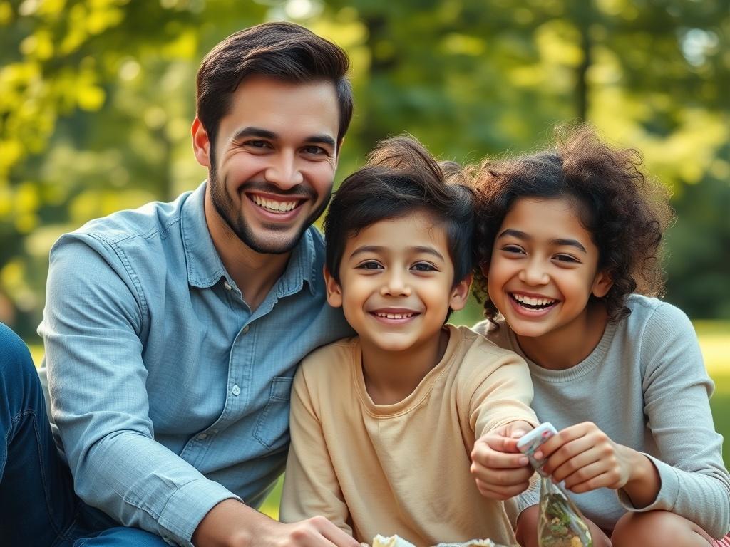 A close up shot of a smiling family in a