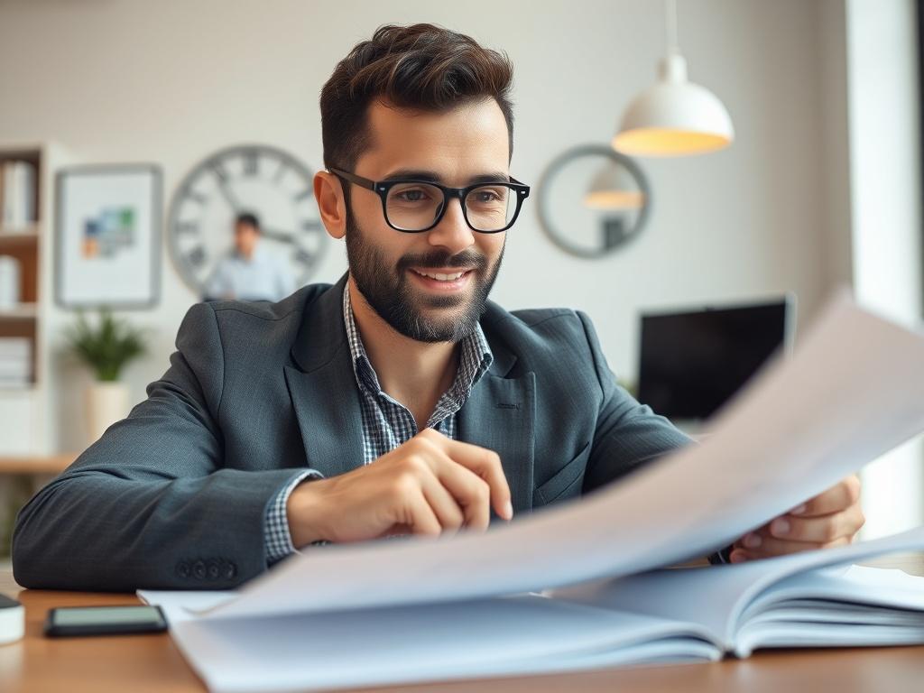 A close up shot of a confident individual reviewing financial