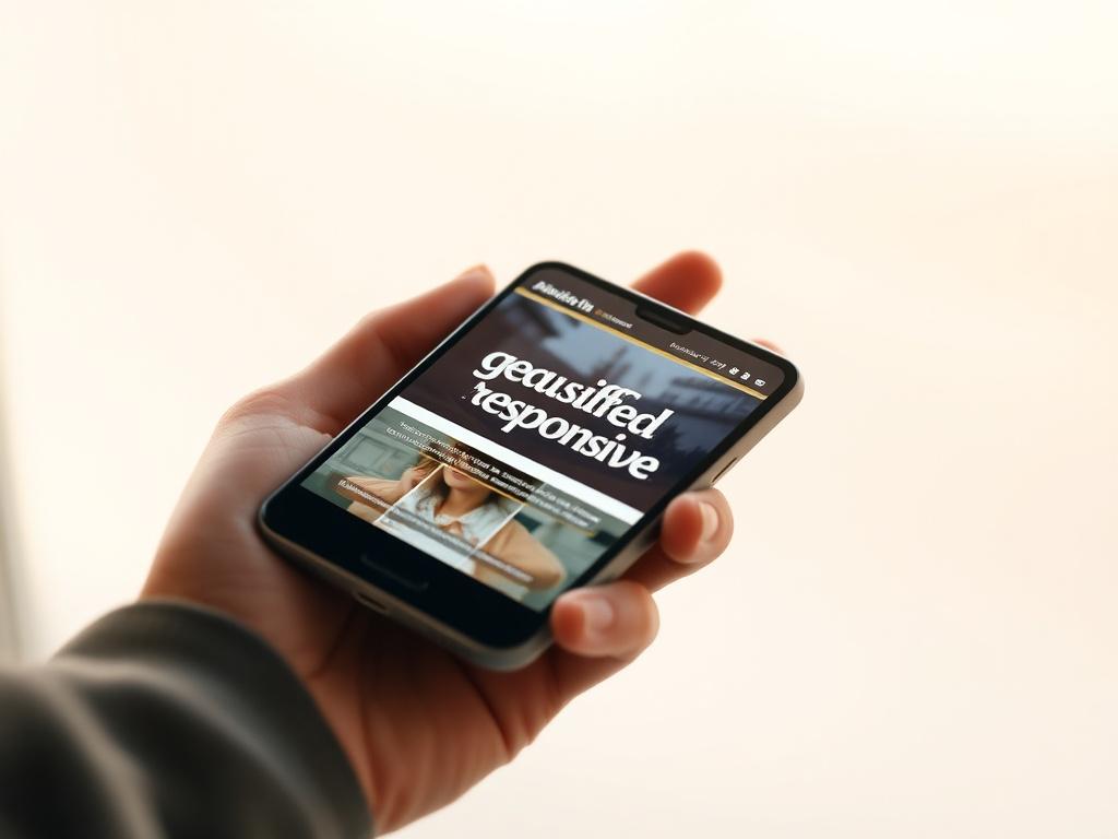 **AI Image Generation Prompt:**

Create a realistic, high-resolution photo focusing on a modern smartphone held in a person's hand, displaying a beautifully designed, mobile-responsive website. The close-up should capture details such as the screen's vibrant colors and crisp text, showcasing an engaging layout that reflects high user engagement. 

The background should be softly blurred to emphasize the smartphone and create a clean, simple composition. Choose a warm, inviting color palette that complements