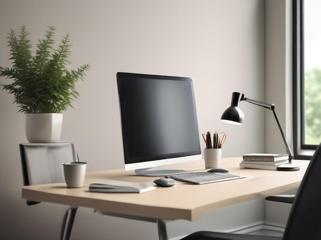 A clean, modern workspace featuring a focused individual working on