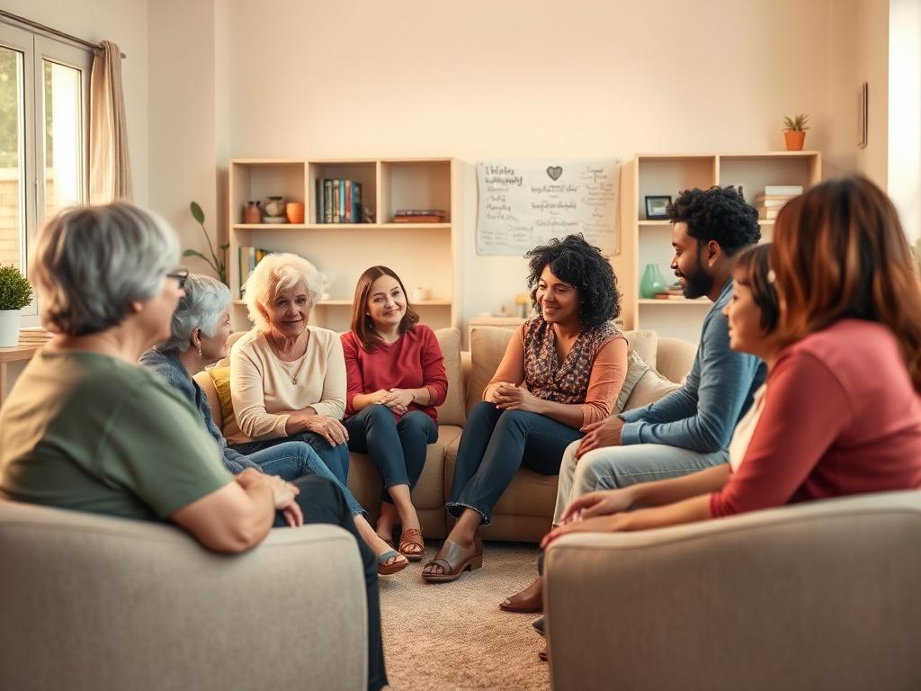 A warm, inviting gathering of individuals in a community support
