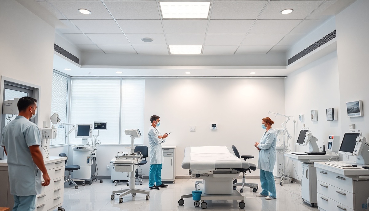 Modern clinic with healthcare workers