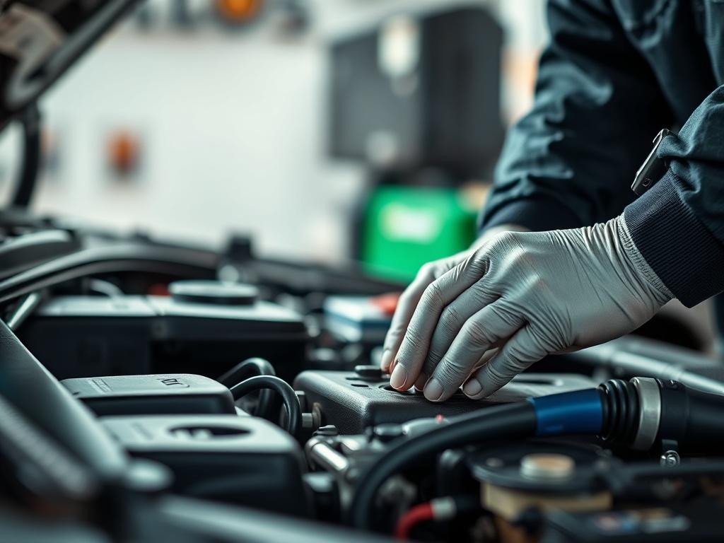 A close up shot of a mechanic's hands working on