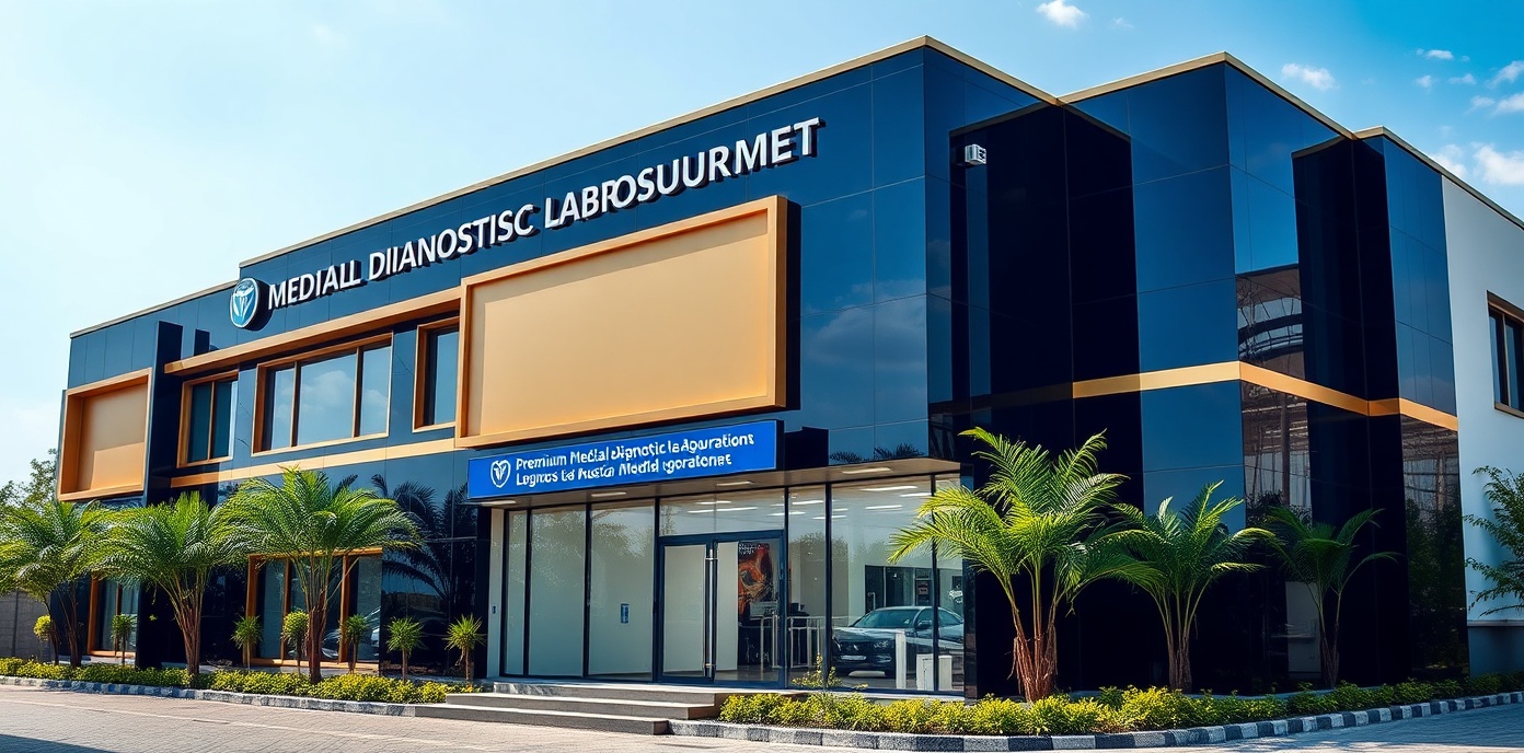 Premium modern medical diagnostic laboratory building exterior in Onitsha Nigeria