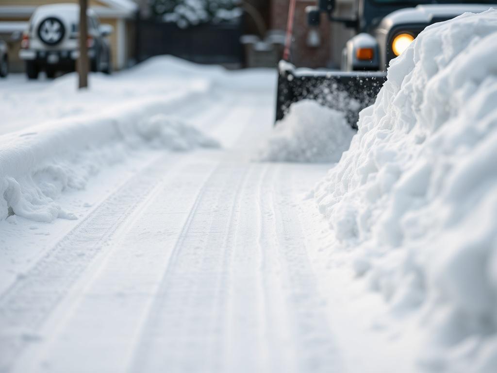 A hyper realistic close up of a snow covered driveway