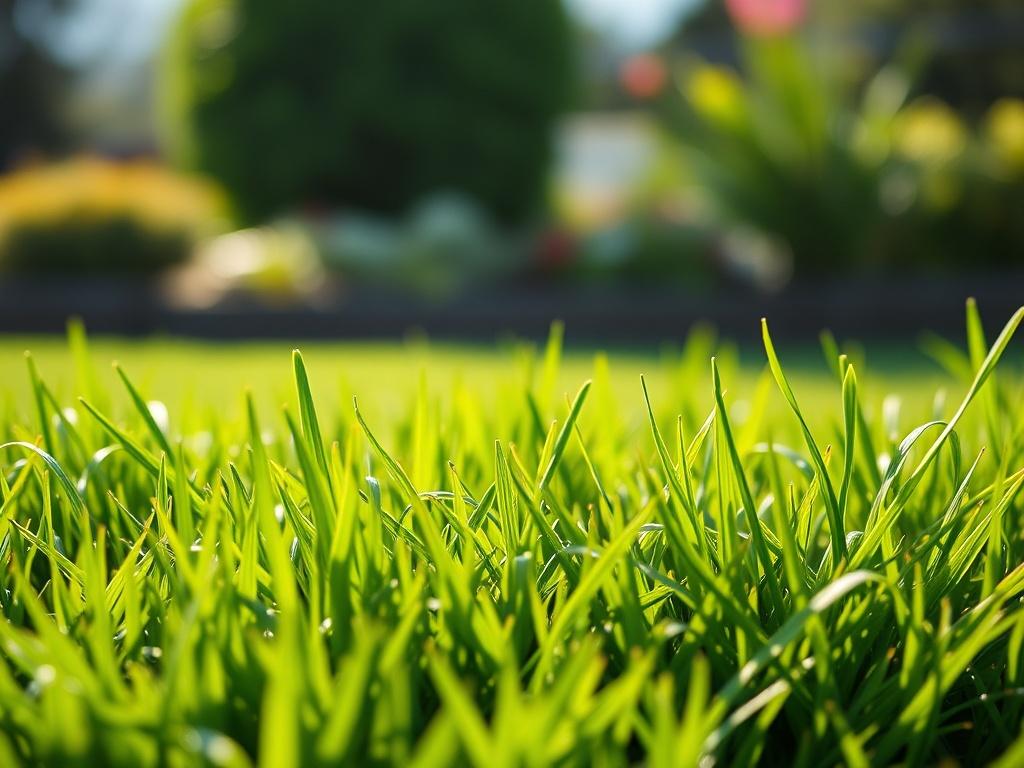 A hyper realistic close up of a lush green lawn,