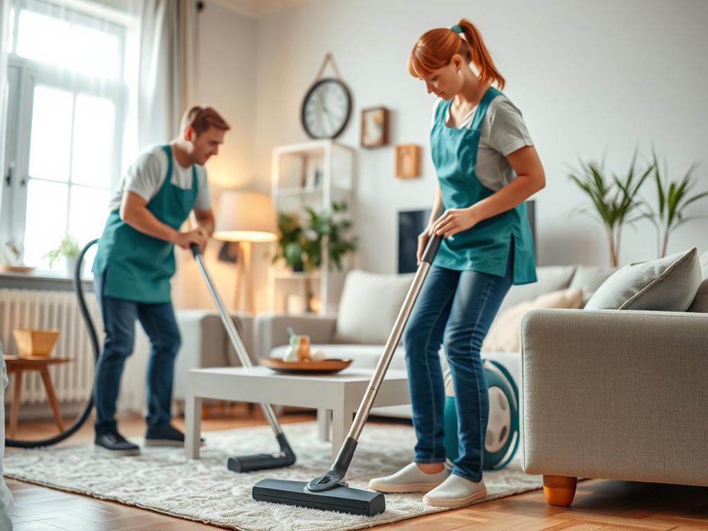 A close up shot of a professional housekeeper diligently cleaning