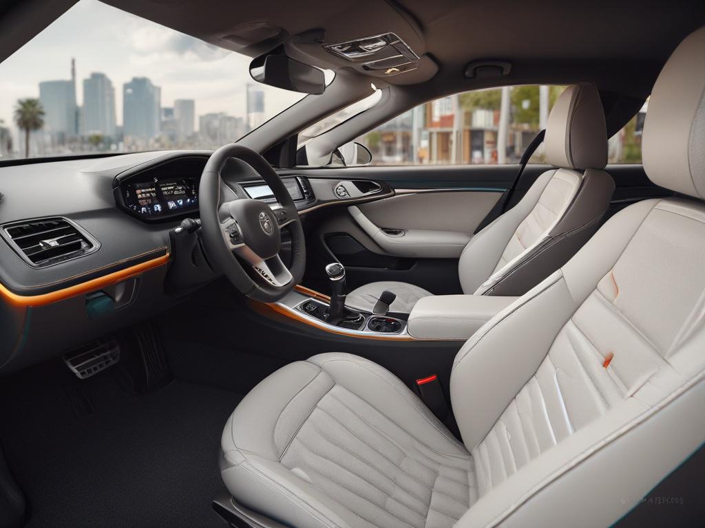 close up shot of a clean car interior, detailed upholstery,