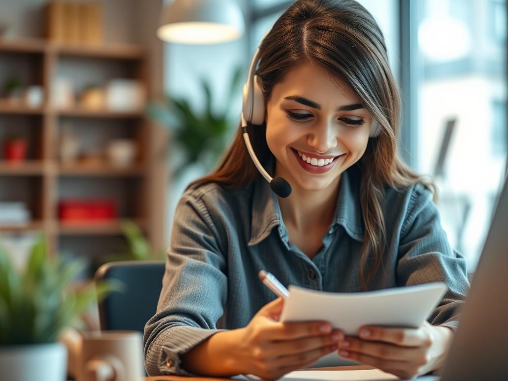 A close up shot of a customer service representative on