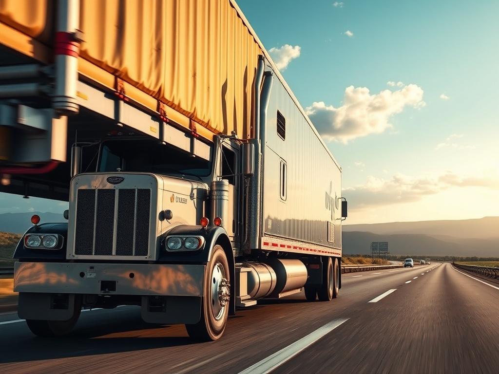 A close up shot of a large semi truck on