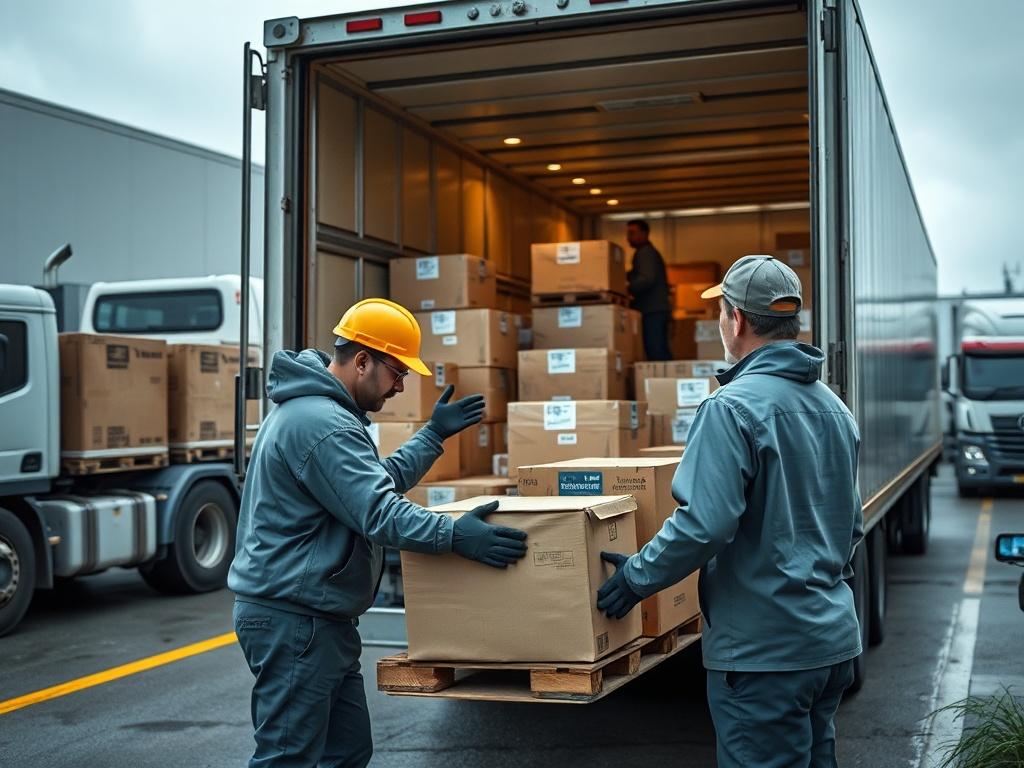 A close up shot of cargo being loaded onto a