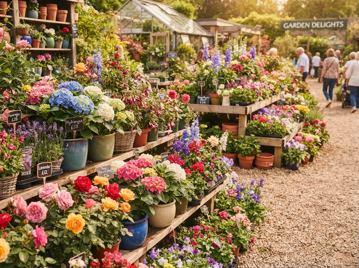 Colorful flowering plants on display