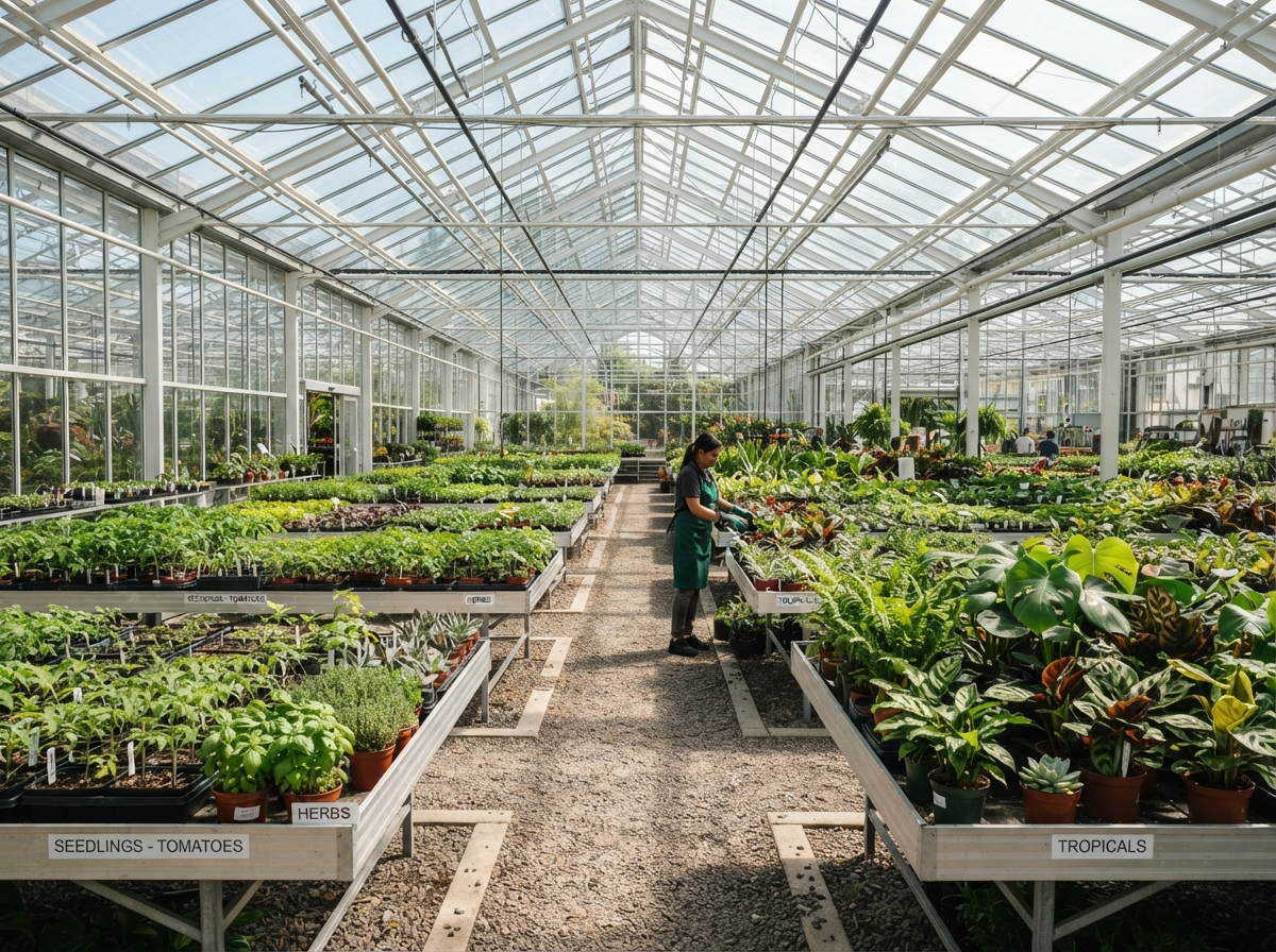 Inside our greenhouse with healthy plants