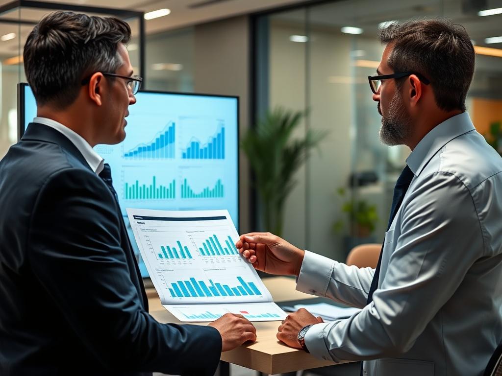 An image featuring a professional consultant presenting a detailed report