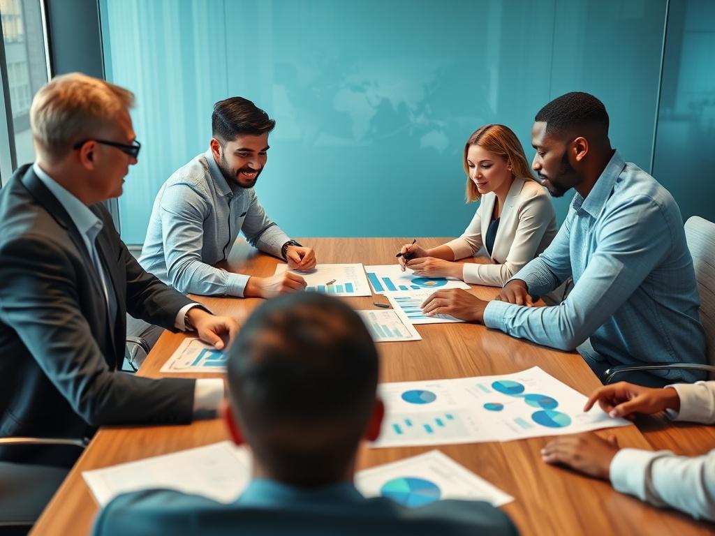 A high resolution image showcasing a group of diverse business