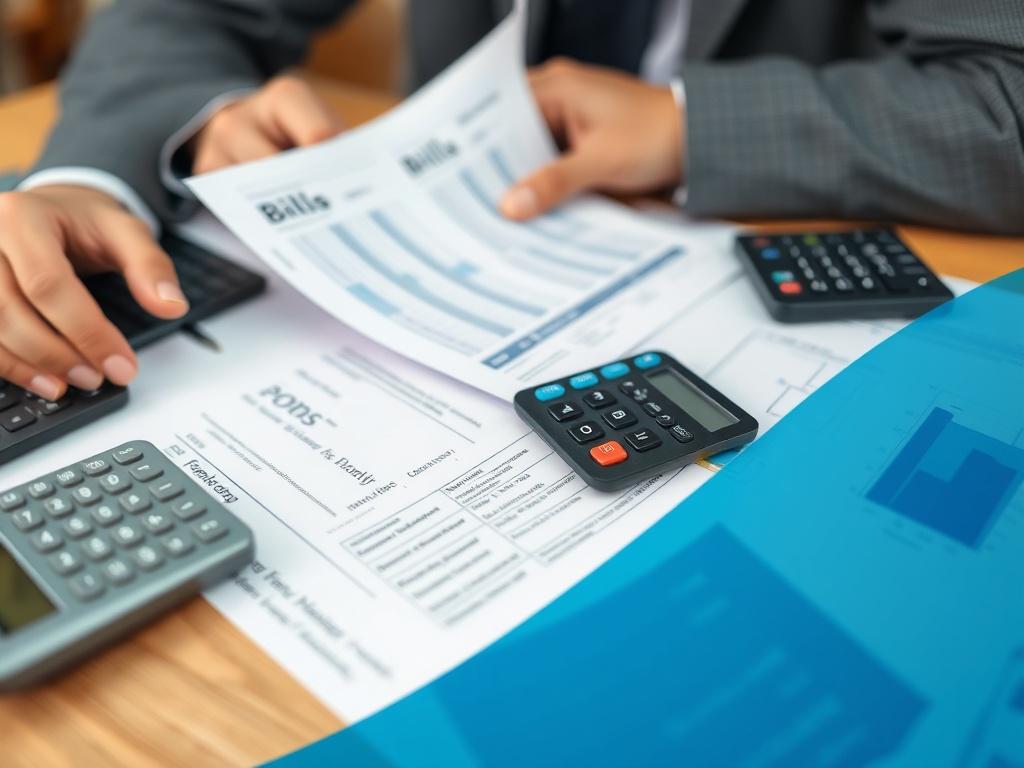 A close up shot of a professional reviewing bills and