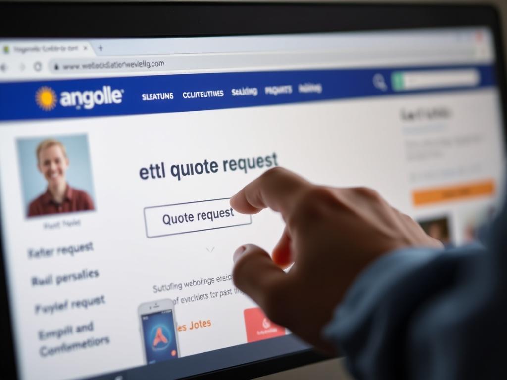 A close-up shot of a computer screen displaying interactive website features, with a person clicking on a quote request button.