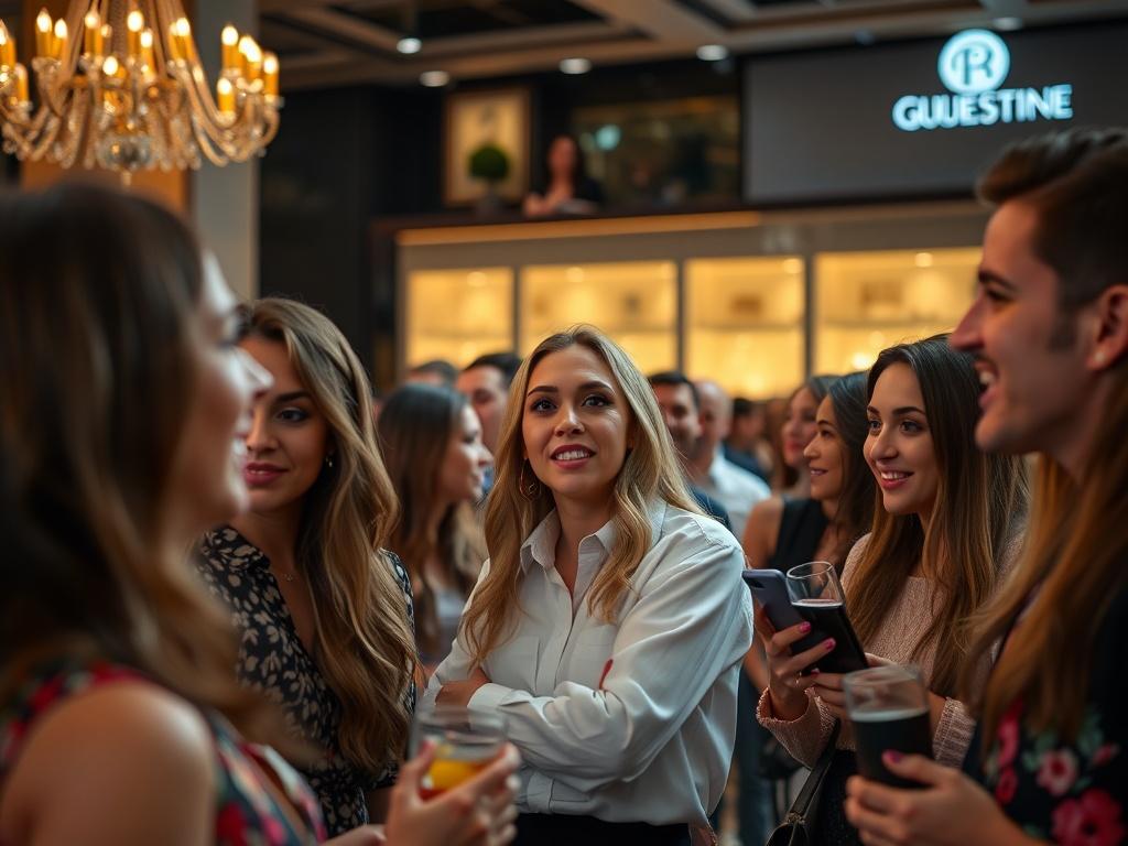 A close up shot of a modern influencer event, featuring