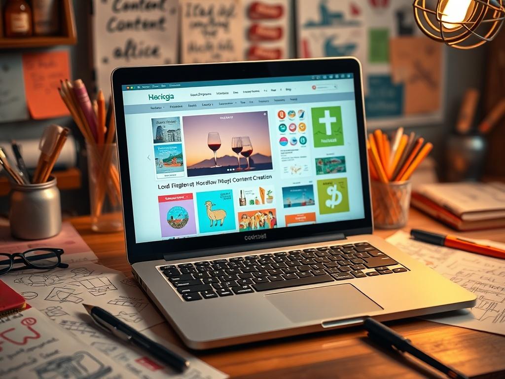 A close up shot of a creative workspace with a