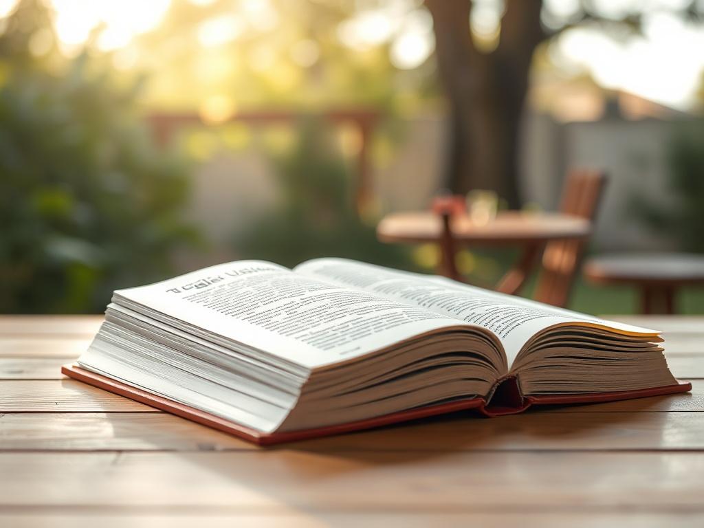A close-up shot of an open book titled 'Becoming Unshakable: Rediscovering the Woman You Were Always Meant to Be' by Tongie Davis, resting on a wooden table. The background features a soft, blurred image of a serene garden with sunlight filtering through the trees, creating a warm and inviting atmosphere. The book pages should be slightly turned, showing a glimpse of the text inside, emphasizing the themes of empowerment and rediscovery.