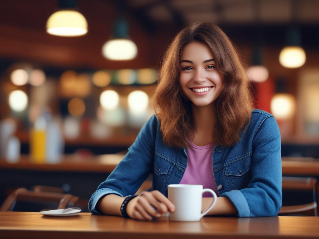 A vibrant and youthful college student sitting in a cozy