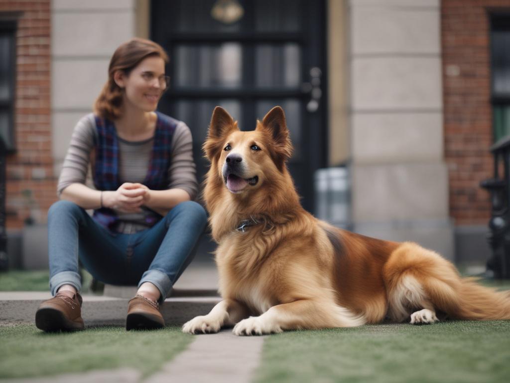 **Prompt for AI Image Generator:**

Create a realistic high-resolution photo featuring a well-behaved dog sitting attentively next to a professional dog trainer in a serene outdoor setting. The subject should be a medium-sized dog, such as a Labrador or a German Shepherd, exhibiting a focused and calm demeanor, symbolizing the outcome of effective K9 Academy training for lifelong obedience. 

The dog trainer, dressed in a smart casual outfit with a calm and confident posture, should be engaging positively w