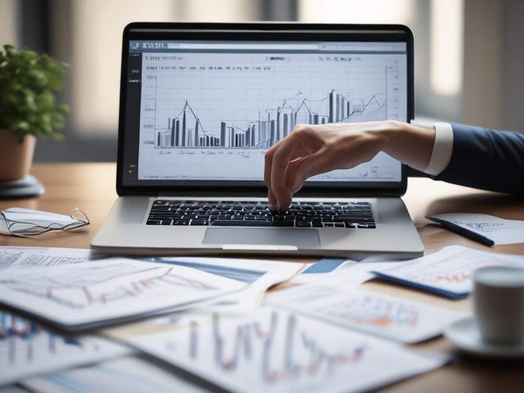 A close up of a financial analyst working on a