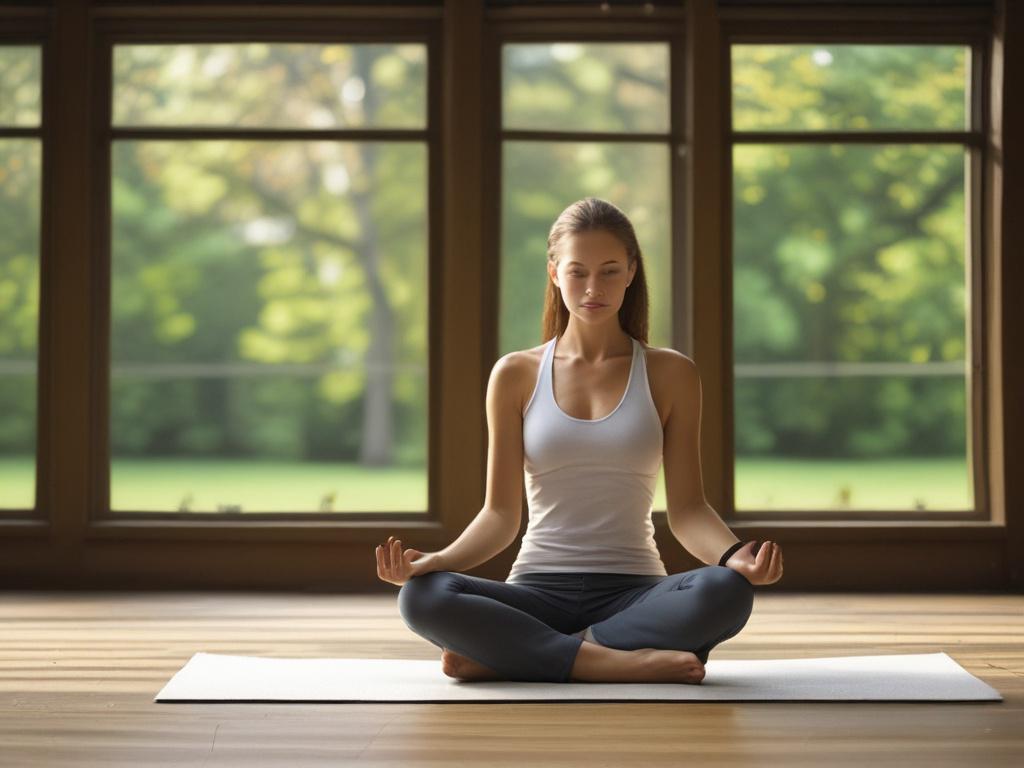 Create a realistic high-resolution photo that visually represents the blog titled "Het Belang van Balans in je Leven." The composition should be simple and clear, focusing on a single subject: a person practicing yoga in a serene outdoor setting. The individual should be depicted in a meditative pose, such as the lotus position, surrounded by softly lit natural elements like lush green grass and gentle trees. 

The background should reflect a tranquil atmosphere, with soft tones of green and warm sunlight f