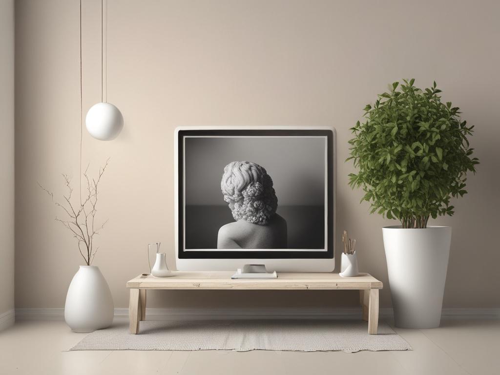 Create a realistic high-resolution photo that embodies the essence of the blog titled "De kunst van eenvoud: hoe minder soms echt meer is." The composition should be simple and clear, focusing on a single subject that represents minimalism and simplicity. 

For the subject, depict a serene scene of a single, elegantly arranged wooden dining table set for a meal. On the table, place a minimalistic white ceramic bowl filled with fresh, vibrant fruits like apples and pears, and a single, lush green plant in a 
