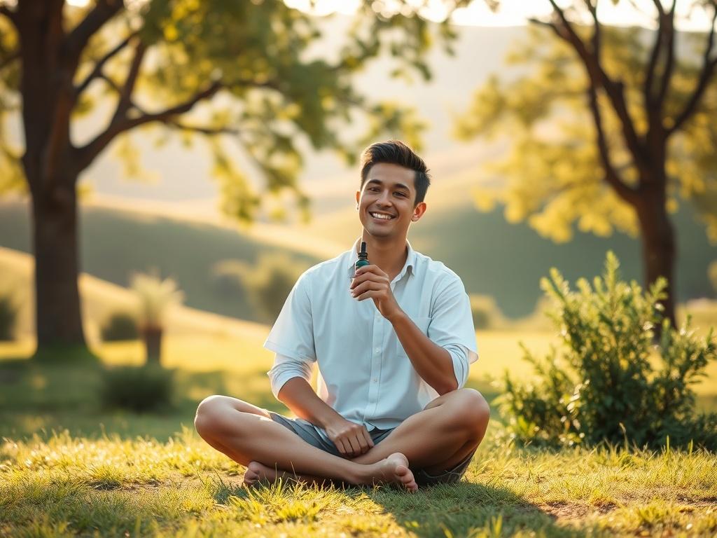 A serene scene of a person sitting cross legged in