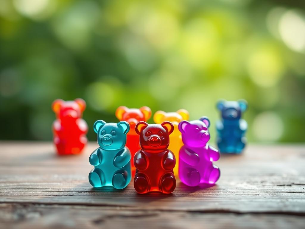A high resolution image of colorful CBD gummies shaped like