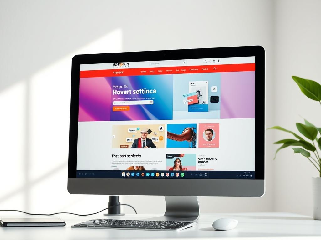 A close-up shot of a sleek computer screen displaying a beautifully designed website layout, with vibrant colors and modern elements. The background should be minimalistic, emphasizing the focus on the screen. Soft natural lighting enhances the clarity of the screen, showcasing the website design in detail. The overall composition should convey a sense of professionalism and creativity, inviting viewers to envision building their own website with ease.
