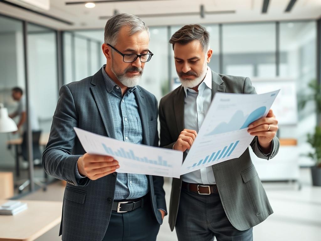A close up shot of a consultant reviewing charts and