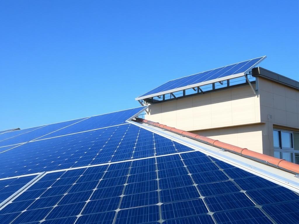 A close up shot of solar panels installed on a