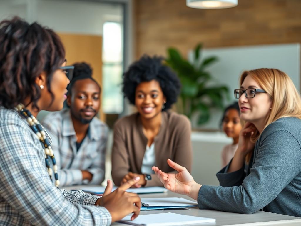 A close up shot of a facilitator guiding a diverse