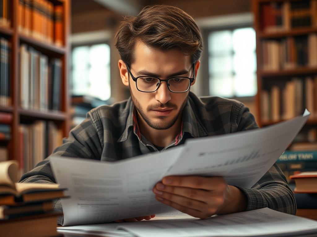 A close up shot of a thoughtful person analyzing documents