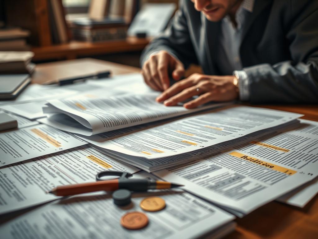 A close up of a person analyzing documents on a