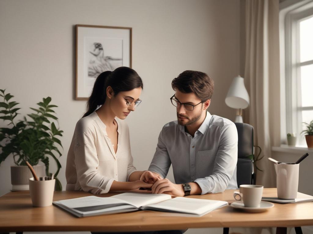 Create a realistic high resolution of a serene workspace featuring
